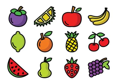 Fruit icon set, Mango, Durian, Grape, Tongmo, Lemon, Pineapple, Cherry, Orang イラスト素材
