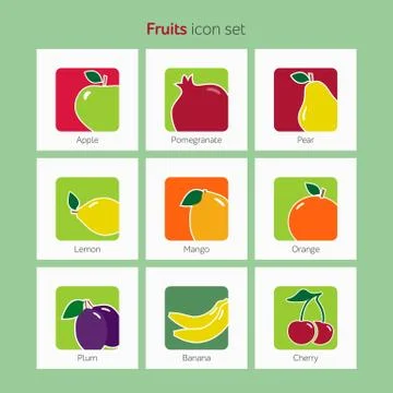 Fruit icon set simple flat vector illustration 库存插图