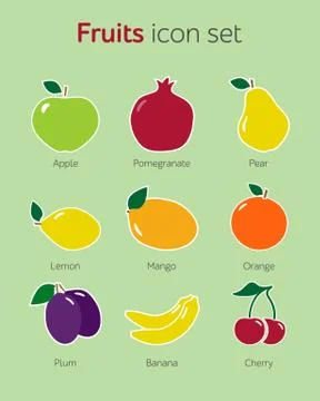 Fruit icon set simple flat vector illustration イラスト素材