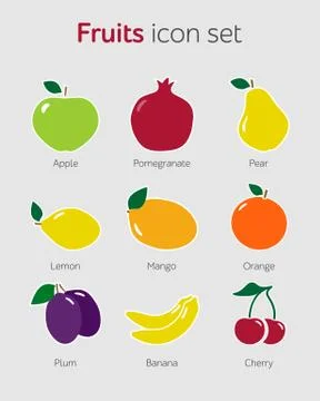 Fruit icon set simple flat vector illustration 스톡 일러스트