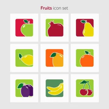 Fruit icon set simple flat vector illustration Stock Illustration