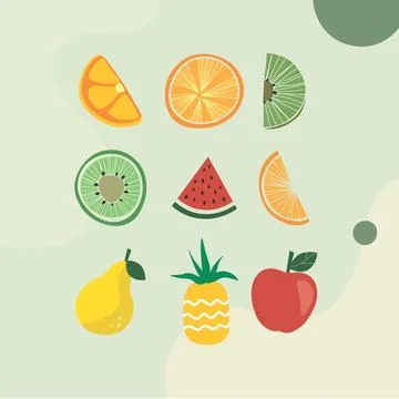 Fruit icon set, simple flat design, vector illustration, EPS8 Illustrazione stock