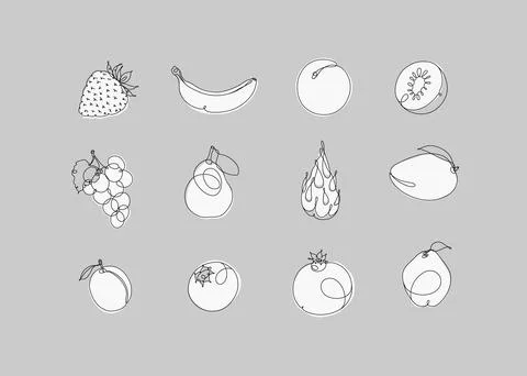 Fruit icons linear style grey イラスト素材