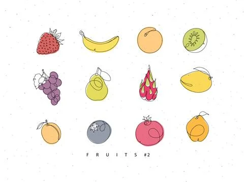 Fruit icons linear style イラスト素材