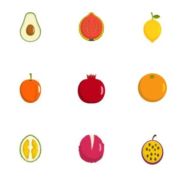 Fruit icons set, flat style Stock Illustration