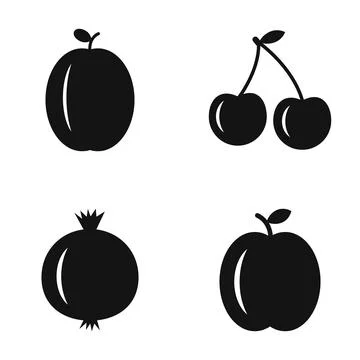 Fruit icons set including plum cherry pomegranate apple Stock Illustration