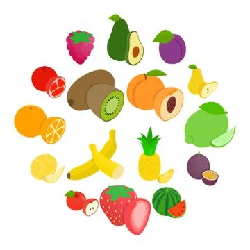 Fruit icons set, isometric 3d style Stock Illustration