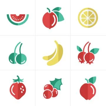 Fruit Icons Set, Vector Design Stock Illustration