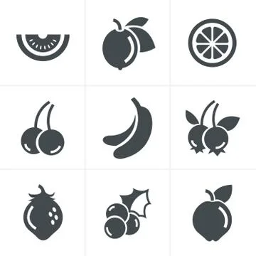 Fruit Icons Set, Vector Design Stock Illustration