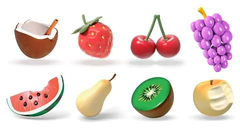 Fruit isolated 3D vector icon render illustration set Stock Illustration