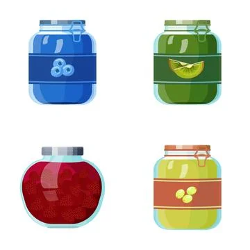 Fruit jam and preserve jars with various flavors Stock Illustration