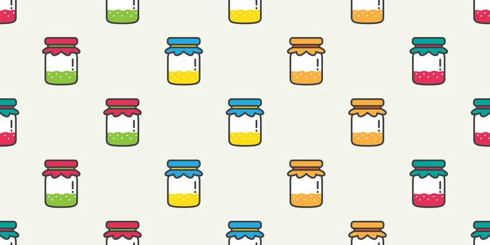 Fruit Jam Bottle Seamless Pattern vector isolated wallpaper background colorful Stock Illustration