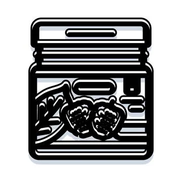 Fruit jam jar with label line art icon Stock Illustration
