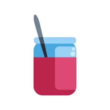 Fruit jam jar with spoon flat icon Stock Illustration