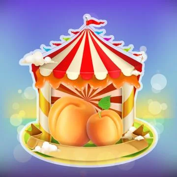 Fruit jam poster apricot, sweets emblem, specialized agricultural fair, vecto Illustrazione stock