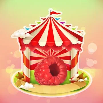 Fruit jam poster raspberries, sweets emblem, specialized agricultural fair, v Stock Illustration