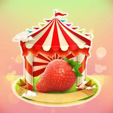 Fruit jam poster strawberry, sweets emblem, specialized agricultural fair, ve Stock Illustration