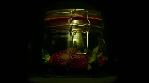 Fruit jar strawberries time lapse 1 Stock Footage 10830031