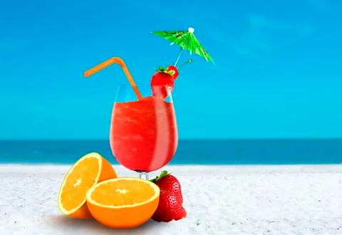 Fruit juice at the beach Stock Photos