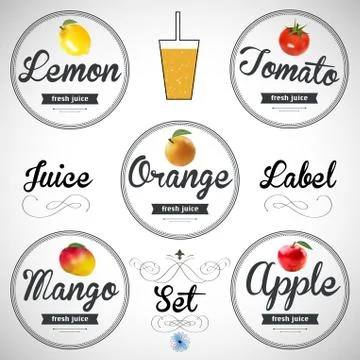 Fruit juice. Detailed Vector label set Stock-Illustration