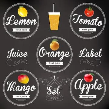 Fruit juice. Detailed Vector label set Stock Illustration