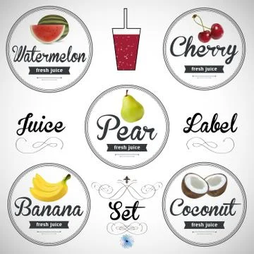 Fruit juice. Detailed Vector label set Stock Illustration