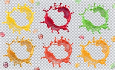 Fruit juice, splashes of paint. 3d vector icon set Stock Illustration
