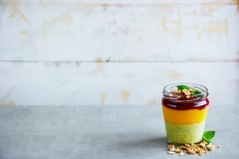 Fruit layered smoothie Stock Photos