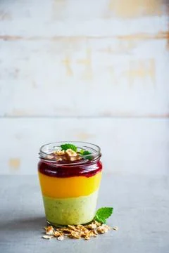 Fruit layered smoothie Stock Photos