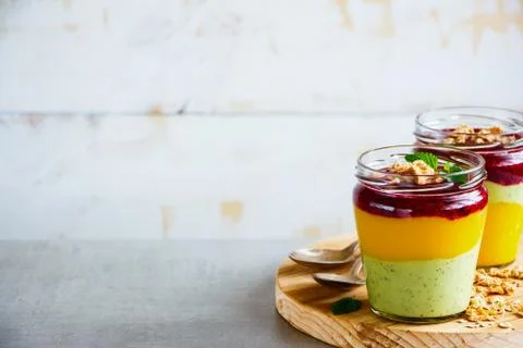 Fruit layered smoothie Stock Photos