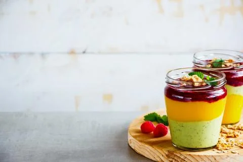 Fruit layered smoothie Stock Photos
