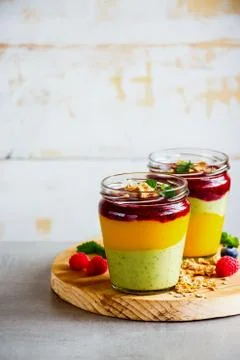 Fruit layered smoothie Stock Photos