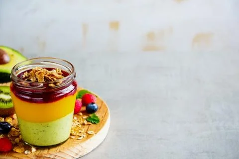 Fruit layered smoothie Stock Photos