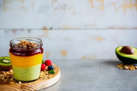 Fruit layered smoothie Stock Photos
