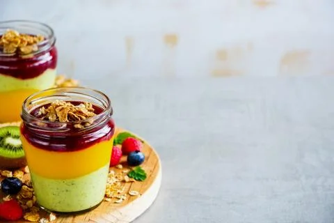 Fruit layered smoothie Stock Photos