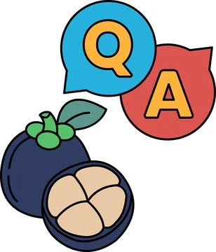 A fruit with a leaf on it is shown next to a Q and A sign Illustrazione stock