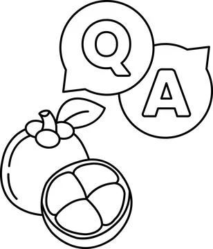 A fruit with a leaf on it is shown next to a Q and A sign Stock Illustration