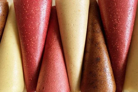 Fruit leather cones close up view. No sugar fruit leather cones. Healthy food Stock Photos