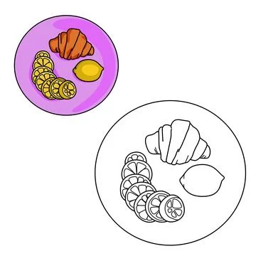 Fruit Lemon based dish, fresh lemon slices, and a delicious croissant on a round Stock Illustration