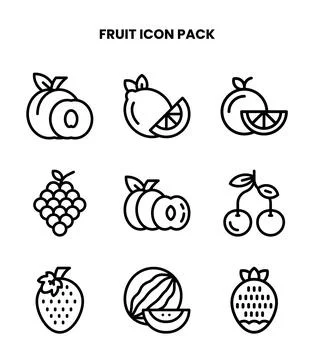 Fruit Line Design Icons Pack Stock Illustration