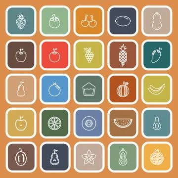Fruit line flat icons on orange background Stock Illustration