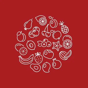 Fruit line icons in circle Stock Illustration