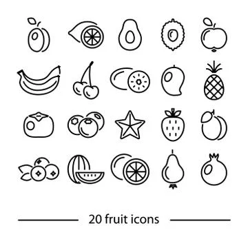 Fruit line icons Stock Illustration