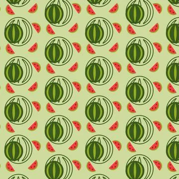 Fruit line icons pattern featuring watermelon and cantaloupe designs Stock Illustration