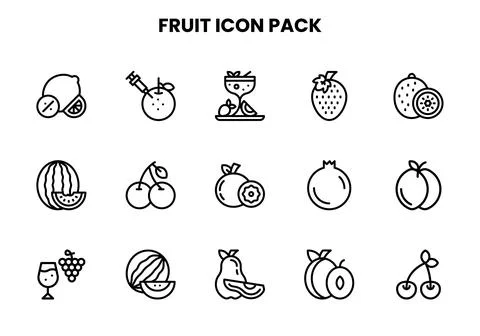 Fruit Line Vector Icons Pack Stock Illustration