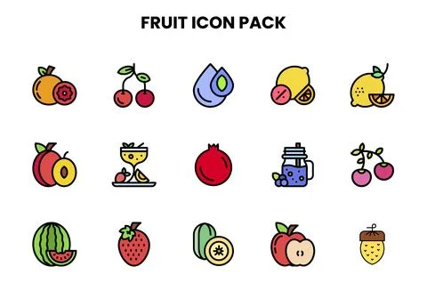 Fruit Lineal Color Bundle Icons Pack Stock Illustration
