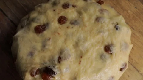 Fruit Loaf Stollen Dough Rotating Closeup Stock Footage 99164914