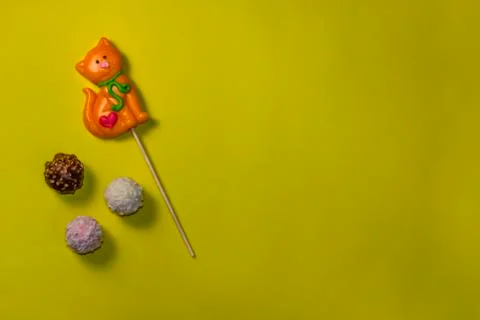 Fruit Lollipop Candy Background Flat Lay Top View Copy. Space Stock Photos
