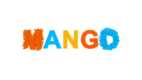 Fruit MANGO from letters of different colors appears behind small squares. Then Stock Footage 88203359