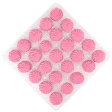 Fruit marshmallow in a package on a white background, flat lay Stock Photos